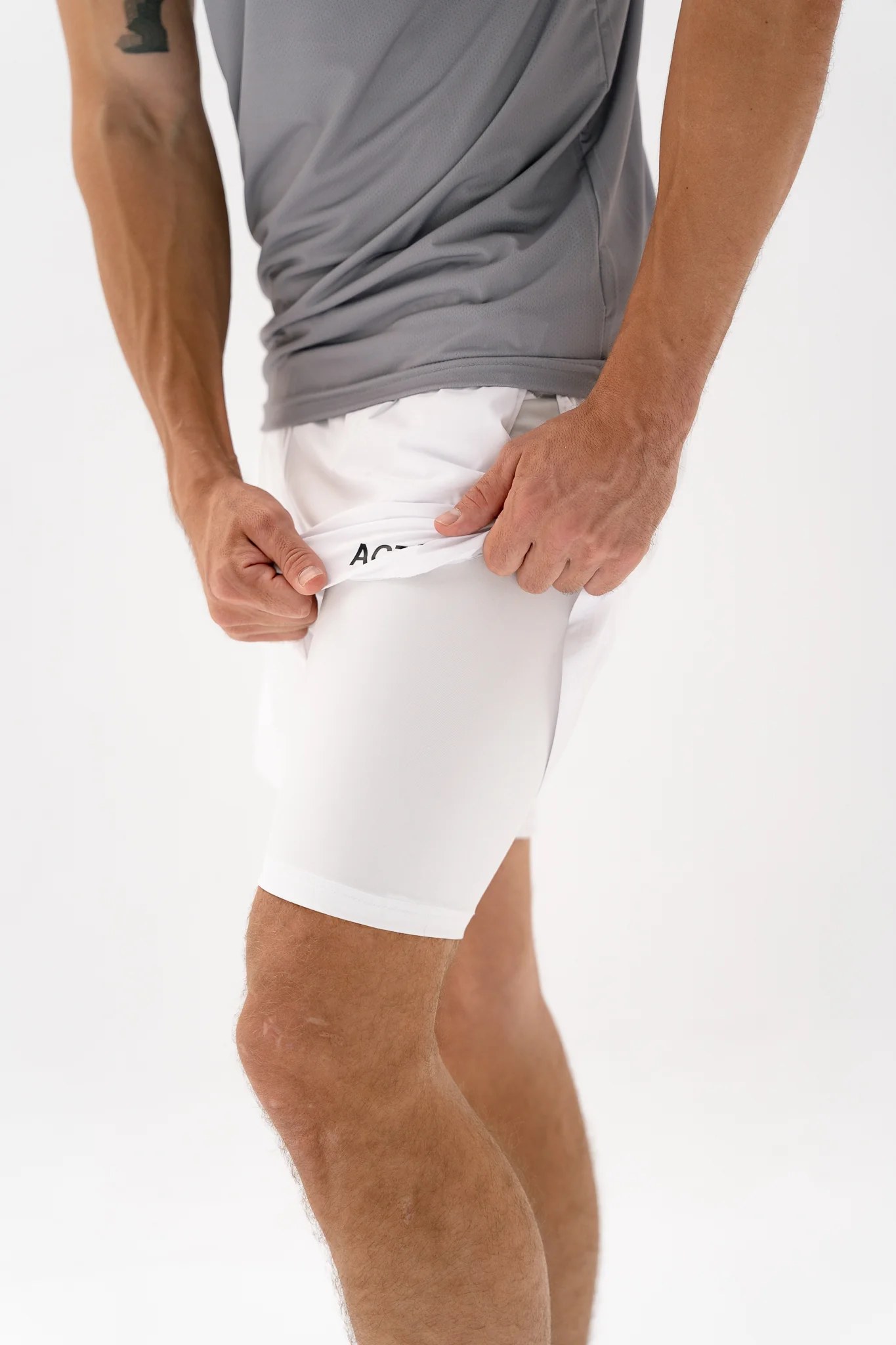 Act-Fit Training Shorts with Underneath Compression Shorts - White