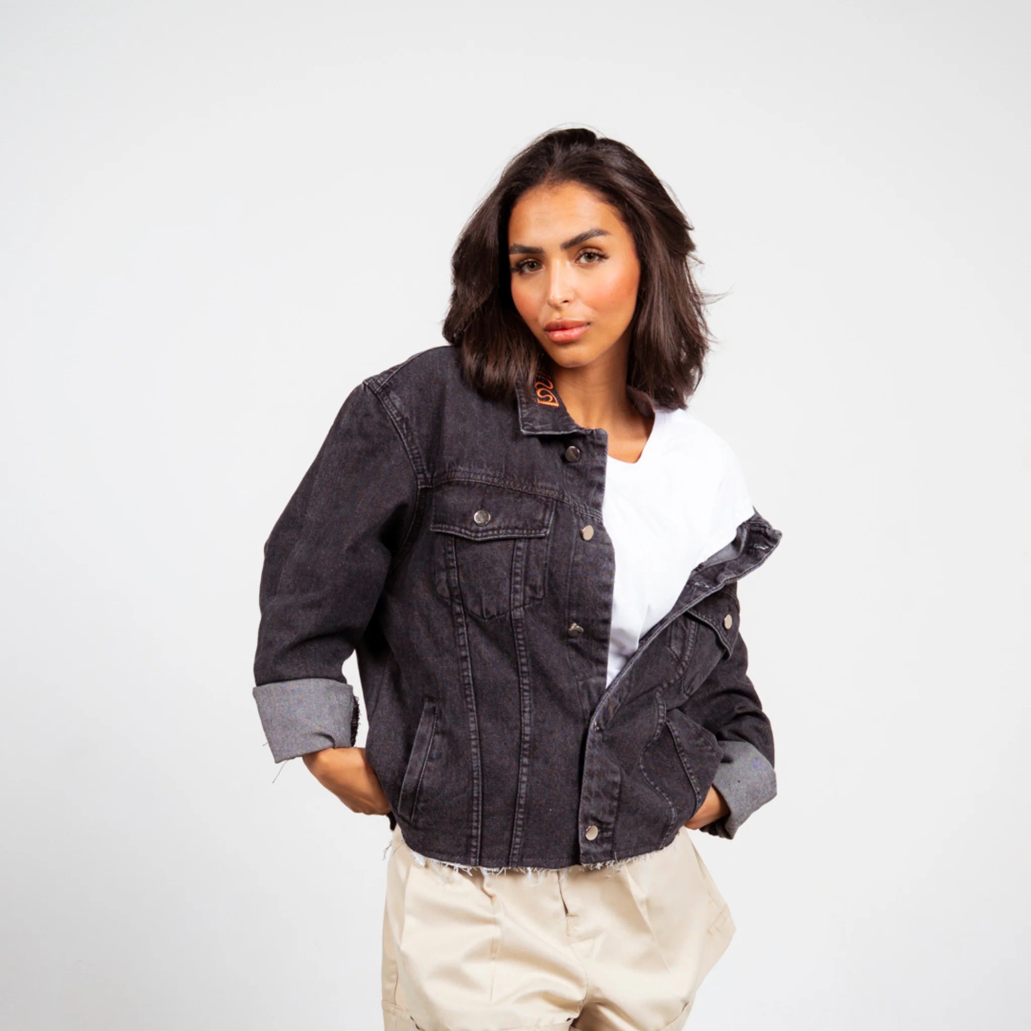 Boxy Oversized Denim Jacket - Black