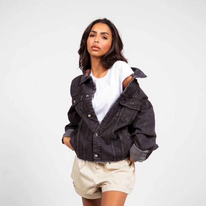 Boxy Oversized Denim Jacket - Black