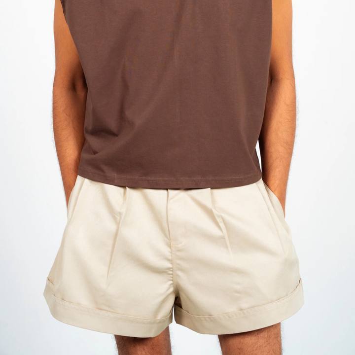Boxer Pleated Shorts - Beige
