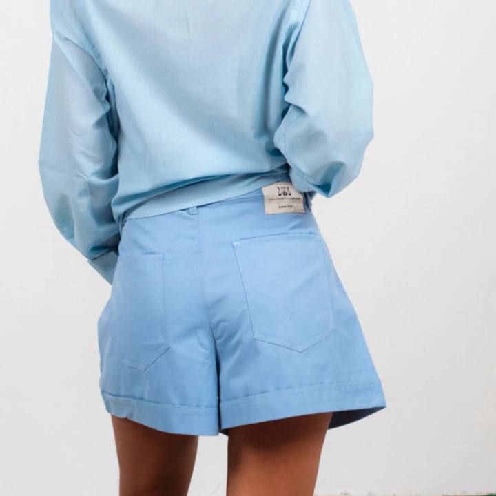 Boxer Pleated Shorts - Sky Blue