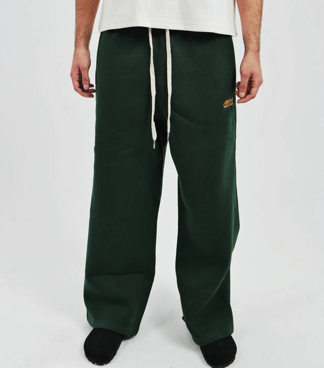 Unisex Olive Green Cotton Sweatpants - High Waist, Loose Fit