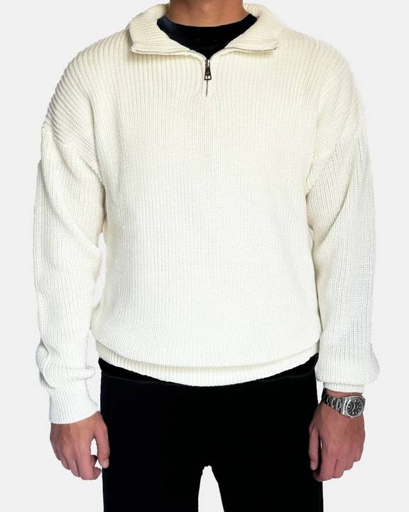 Cream Knitted Quarter Zipper