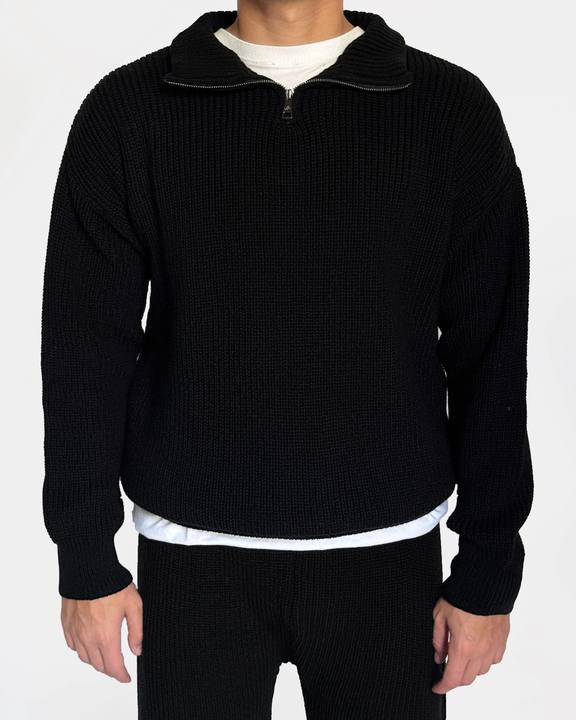 Black Knitted Quarter Zipper