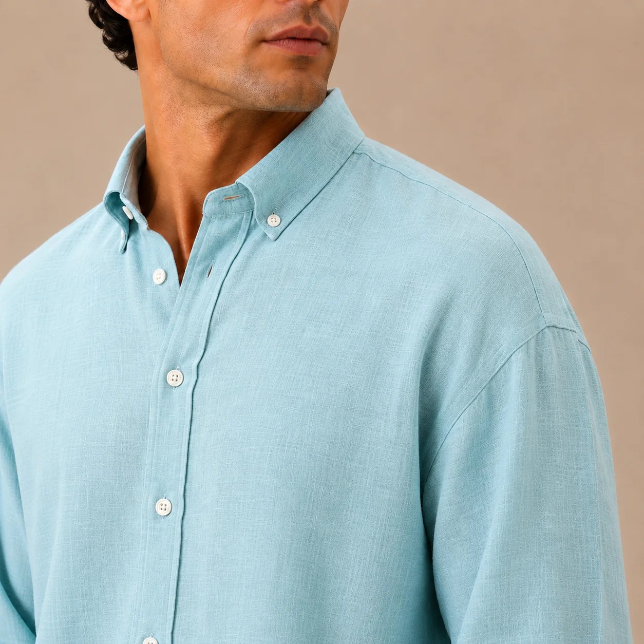 Relaxed Baby Blue Linen Cotton Blend Shirt