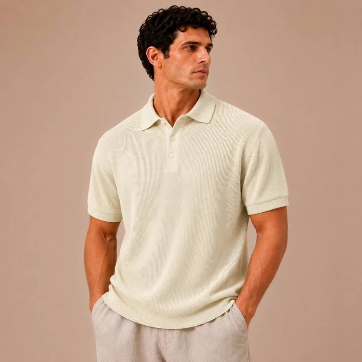 100% Cotton Knit Polo Shirt - Beige