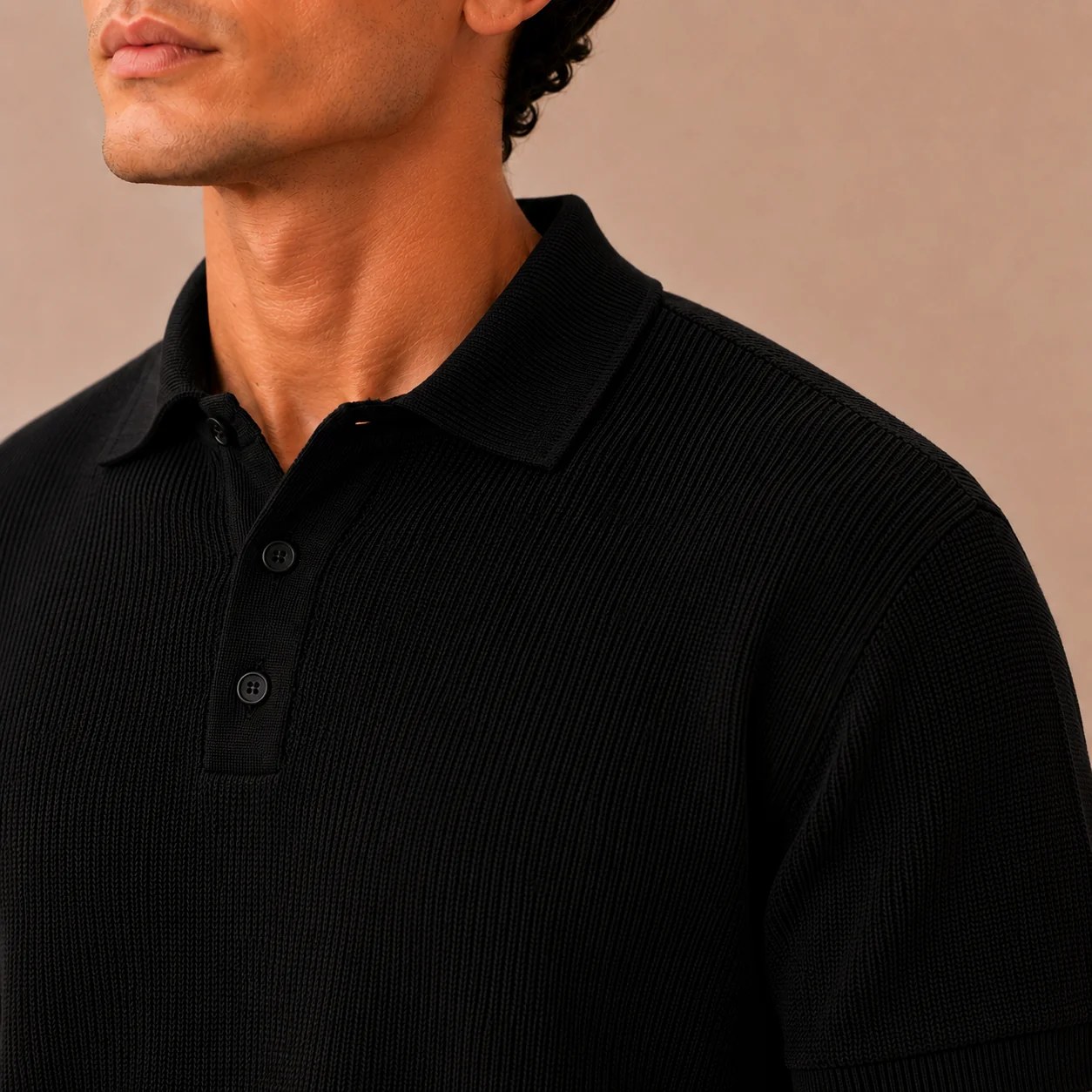 100% Cotton Knit Polo Shirt - Black
