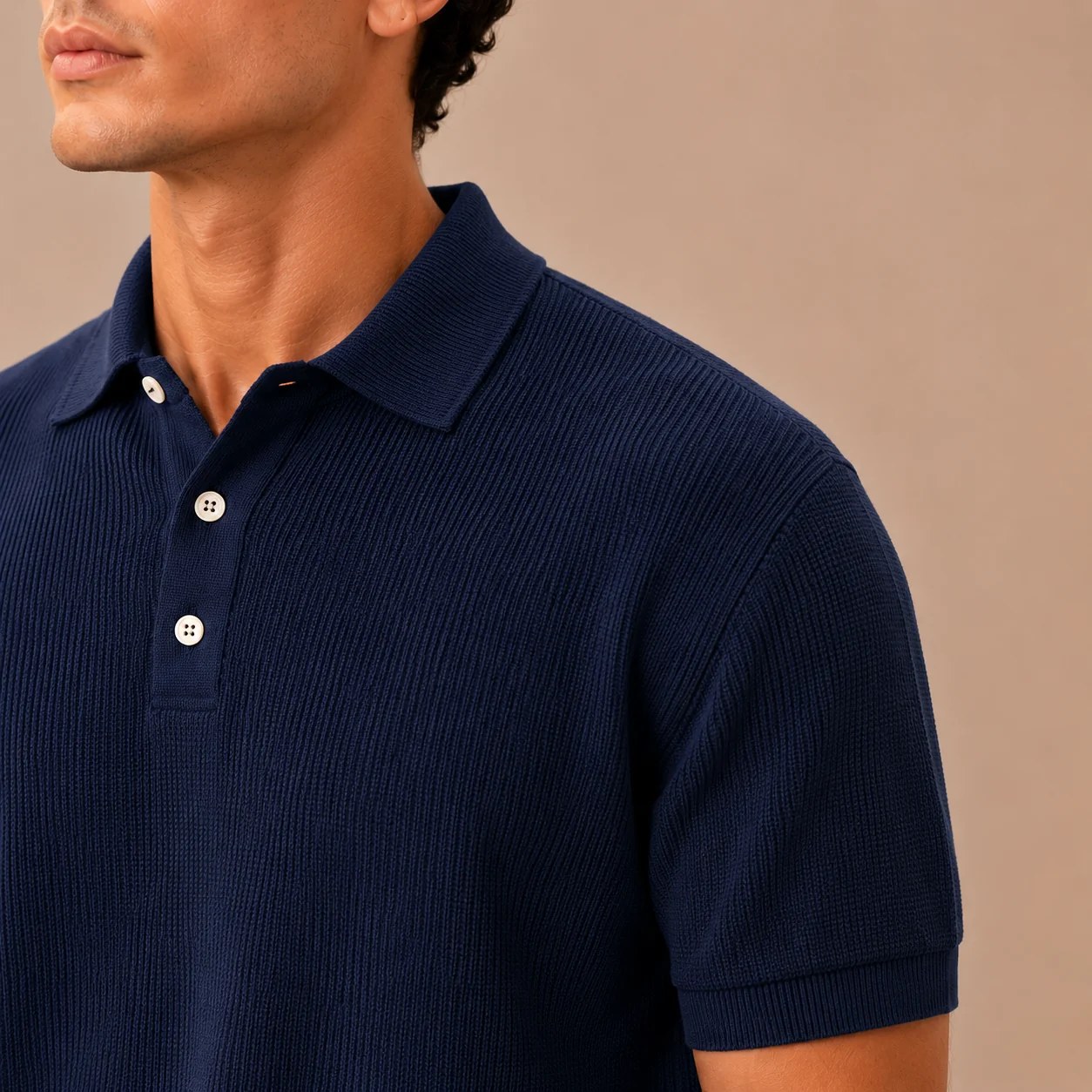 100% Cotton Knit Polo Shirt - Navy Blue