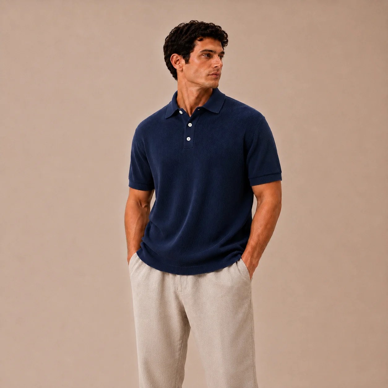 100% Cotton Knit Polo Shirt - Navy Blue