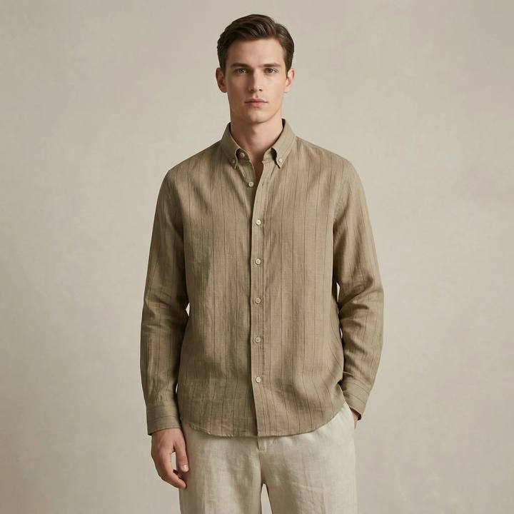 Linen Cotton Cocoa Brown Stripe Shirt