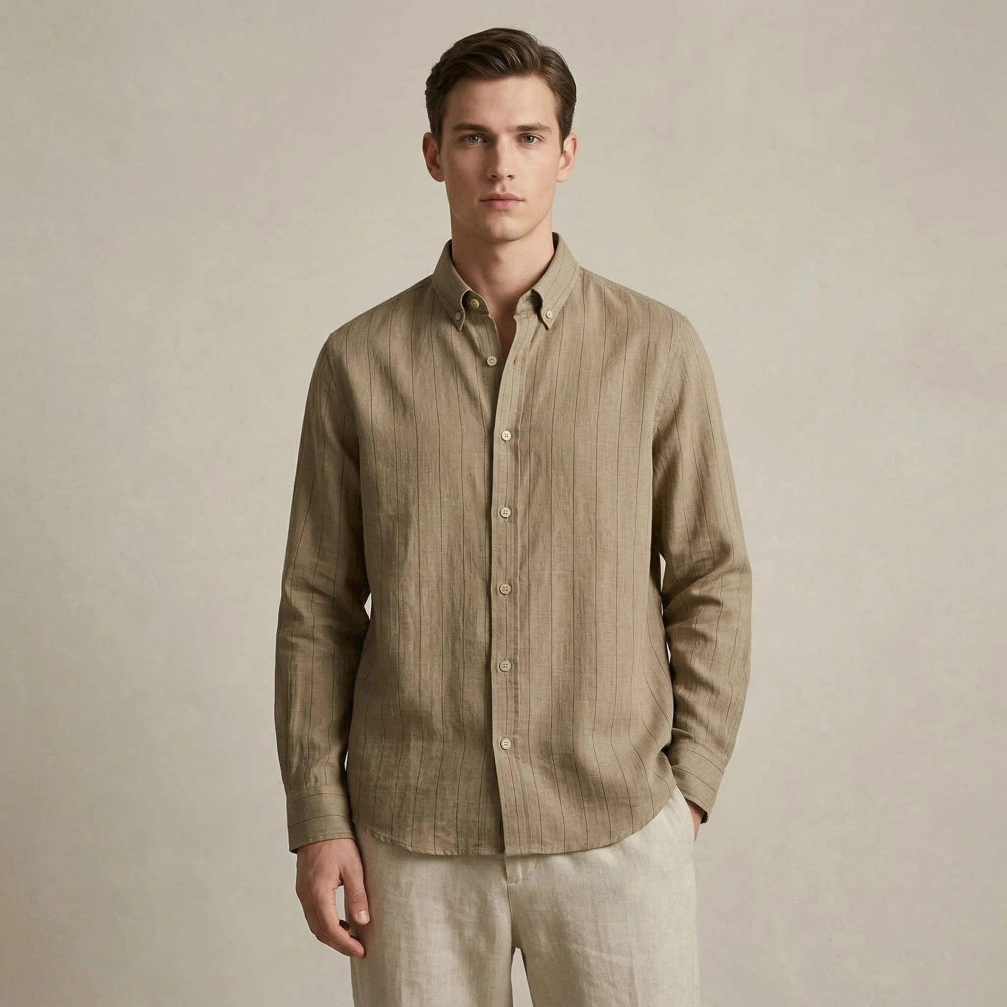Linen Cotton Cocoa Brown Stripe Shirt