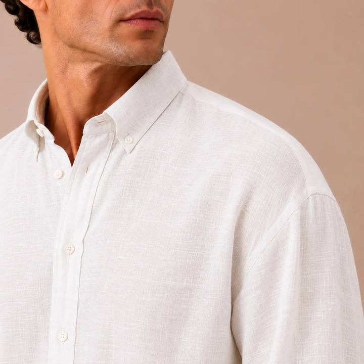 Relaxed White Linen Cotton Blend Shirt