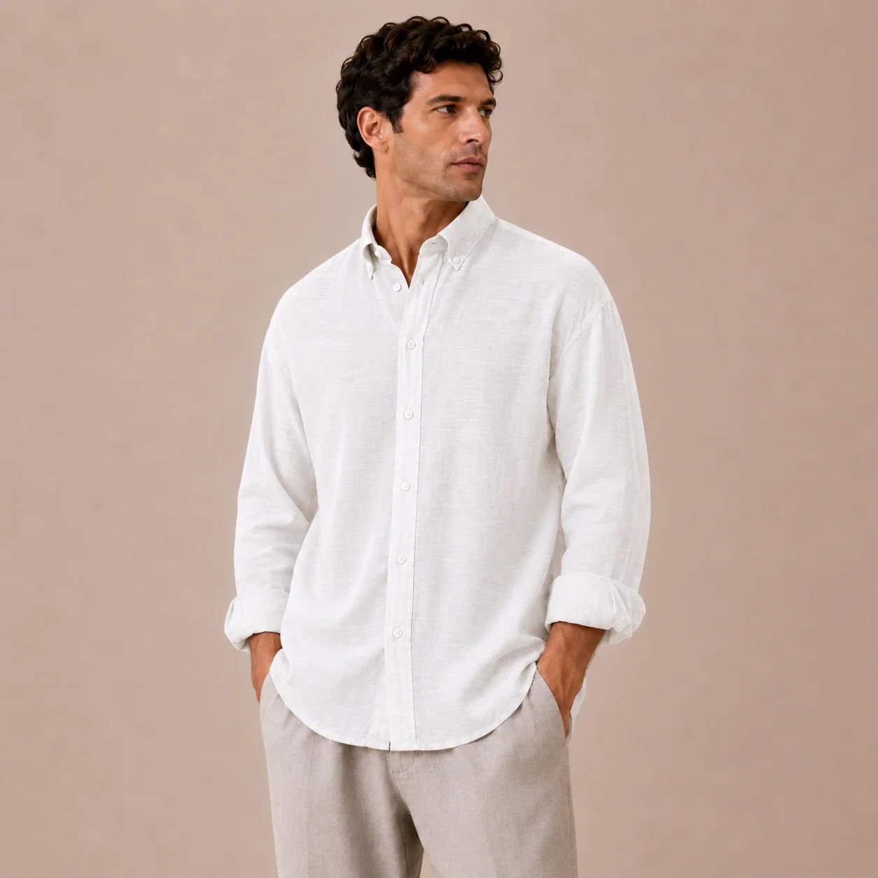 Relaxed White Linen Cotton Blend Shirt