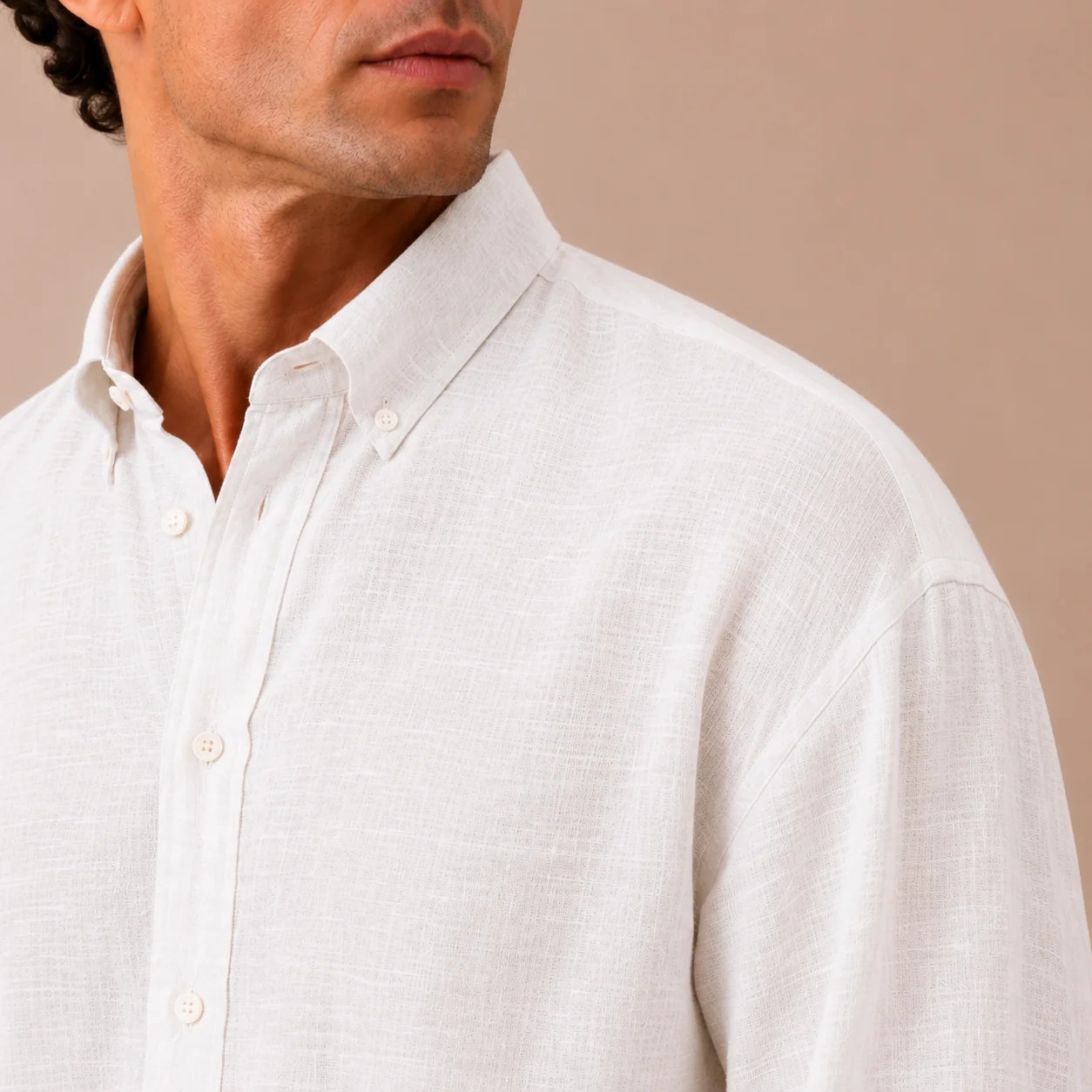 Relaxed White Linen Cotton Blend Shirt