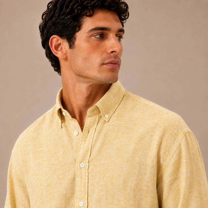 Relaxed Butter Yellow Linen Cotton Blend Shirt