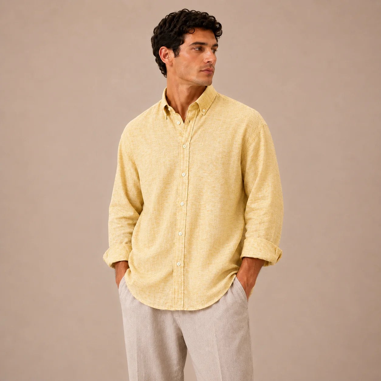 Relaxed Butter Yellow Linen Cotton Blend Shirt