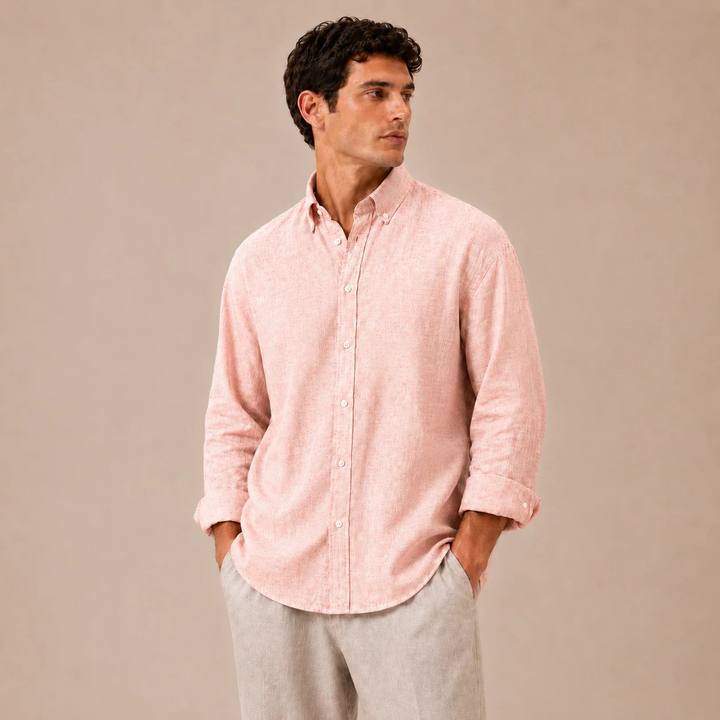 Relaxed Melon Linen Cotton Blend Shirt