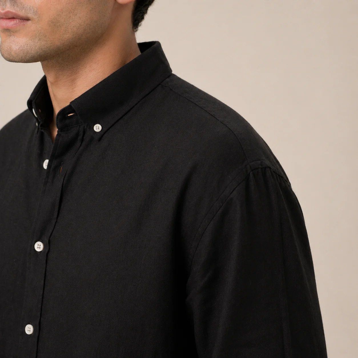 Relaxed Black Linen Cotton Blend Shirt