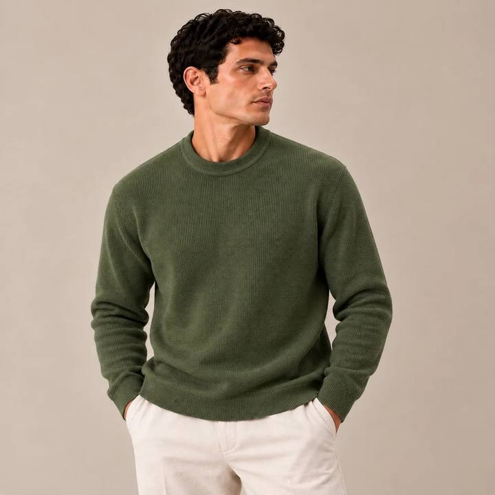 Wool Knitted Crewneck Sweater — Olive