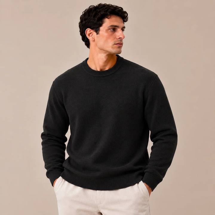 Knitted Wool Crewneck Sweater — Black