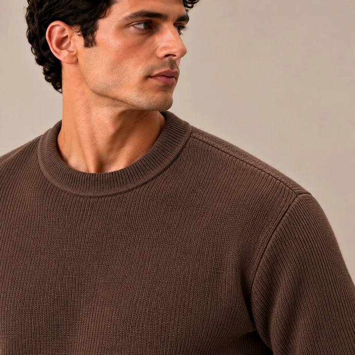 Knitted Wool Crewneck Sweater — Chocolate Brown