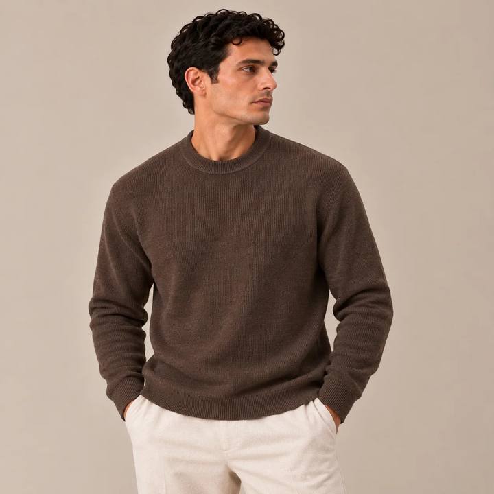 Knitted Wool Crewneck Sweater — Chocolate Brown