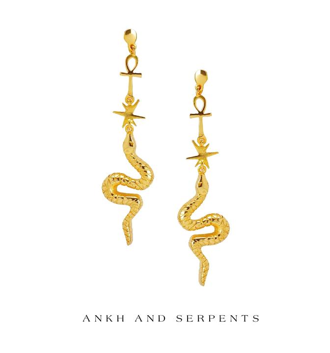 The Ankh and Serpents Gold/Silver Earrings