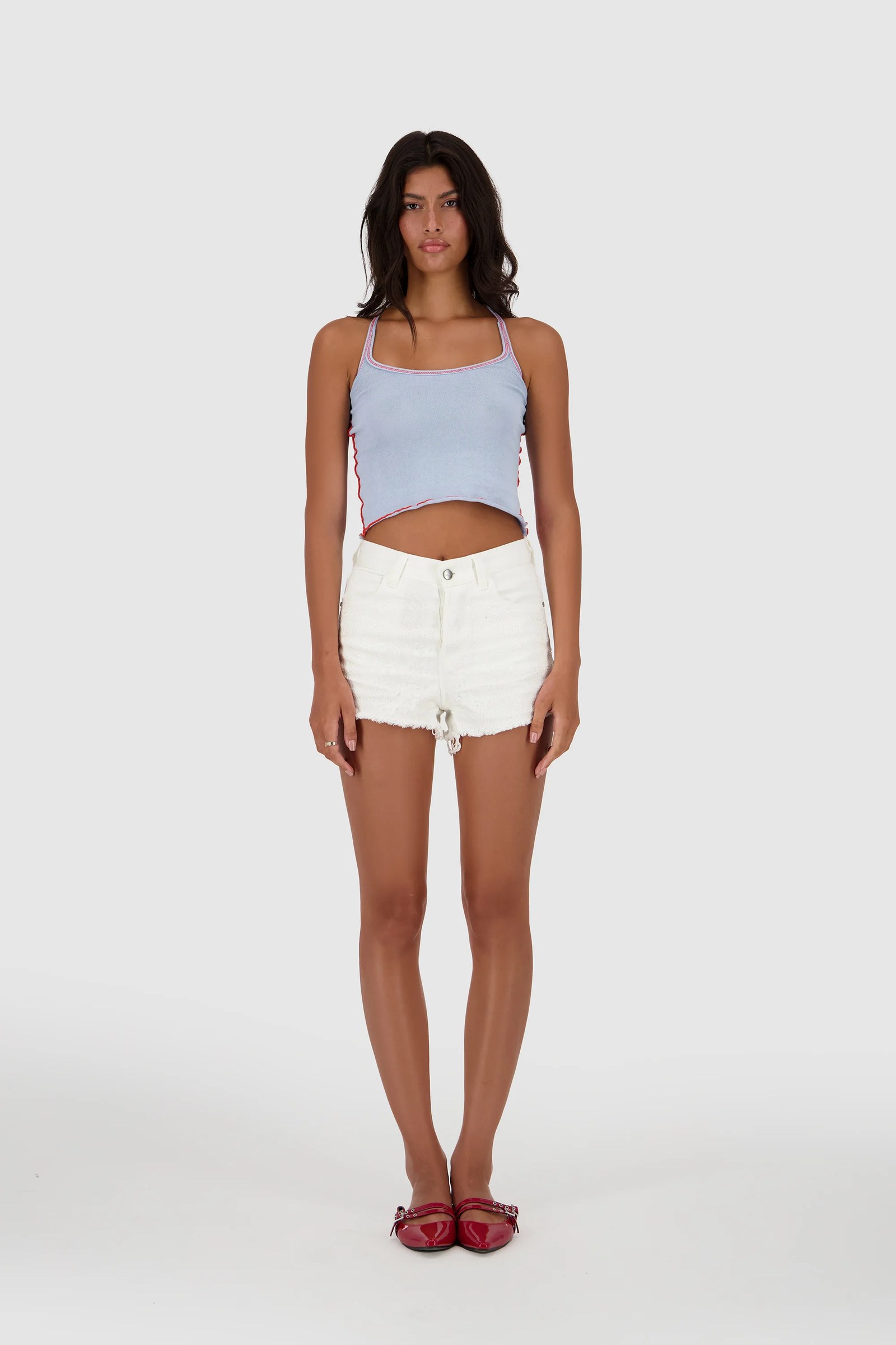 Stitch Knit Tank -Baby Blue x Valiant Red