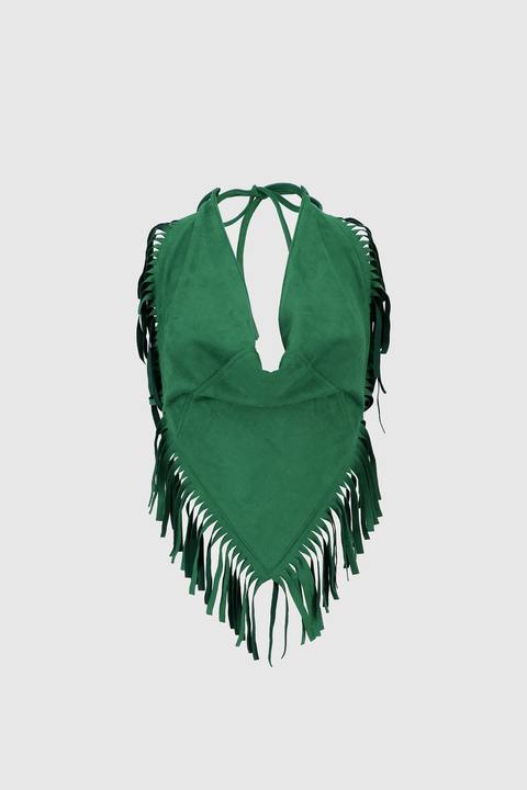 Suede Fringed Halter -Green