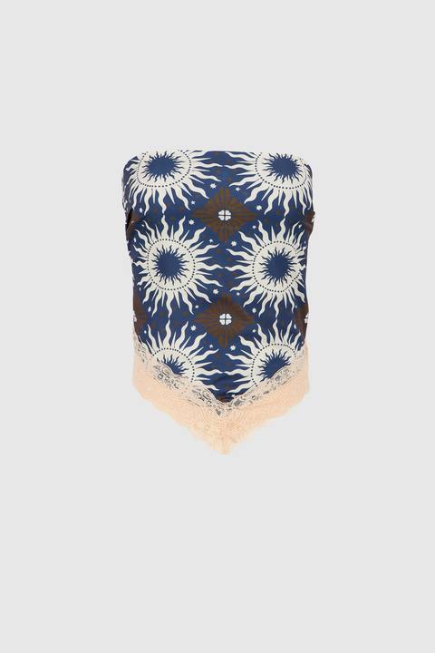Lace Bandana Top -Blue Printed