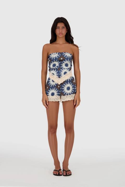 Lace Shorts -Blue Printed