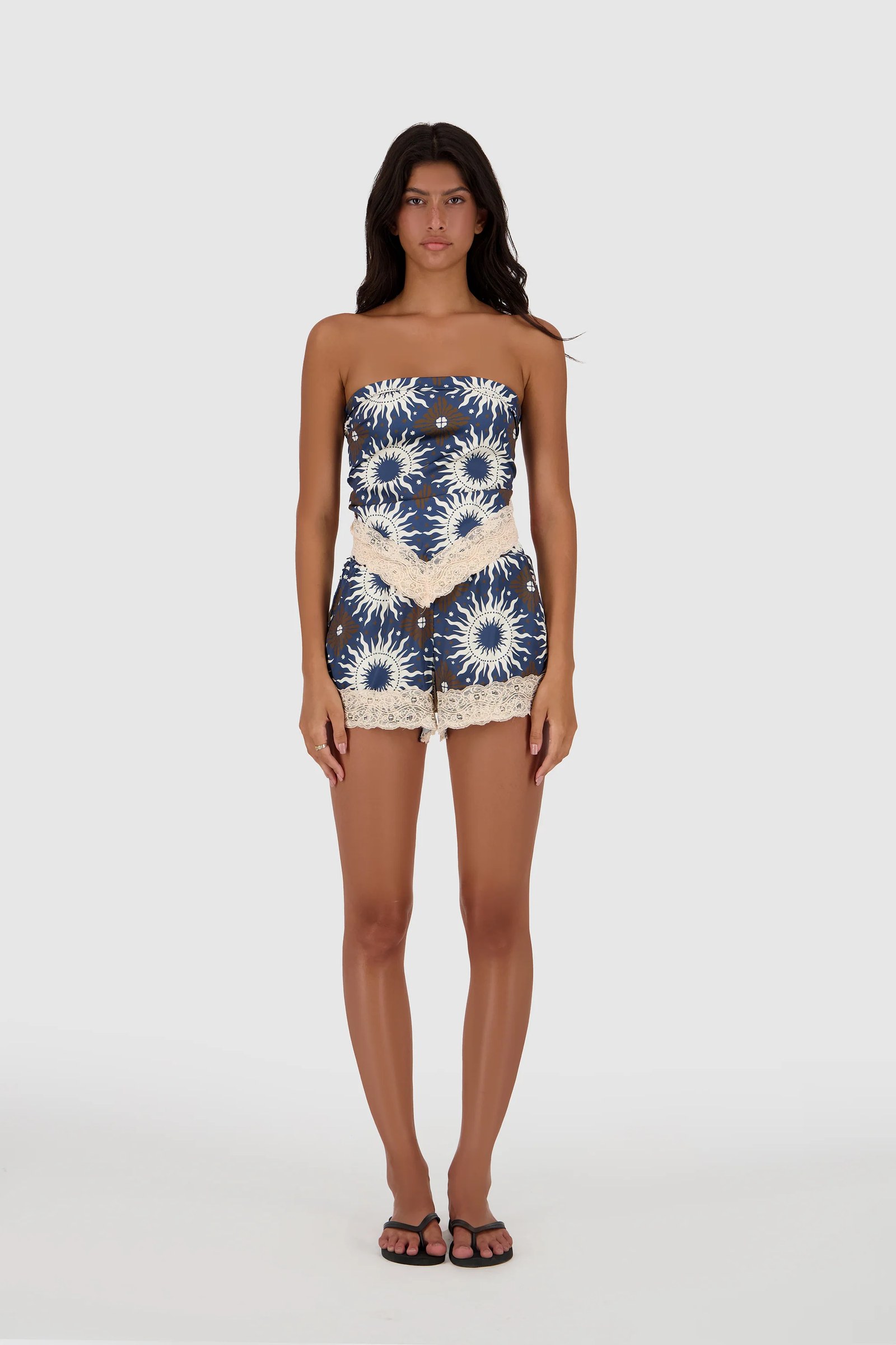 Lace Bandana Top -Blue Printed