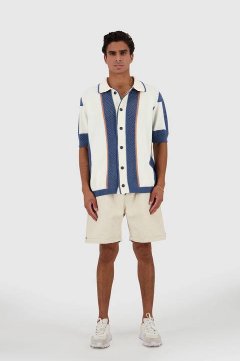 Knitted Cardigan -Petrol x Offwhite