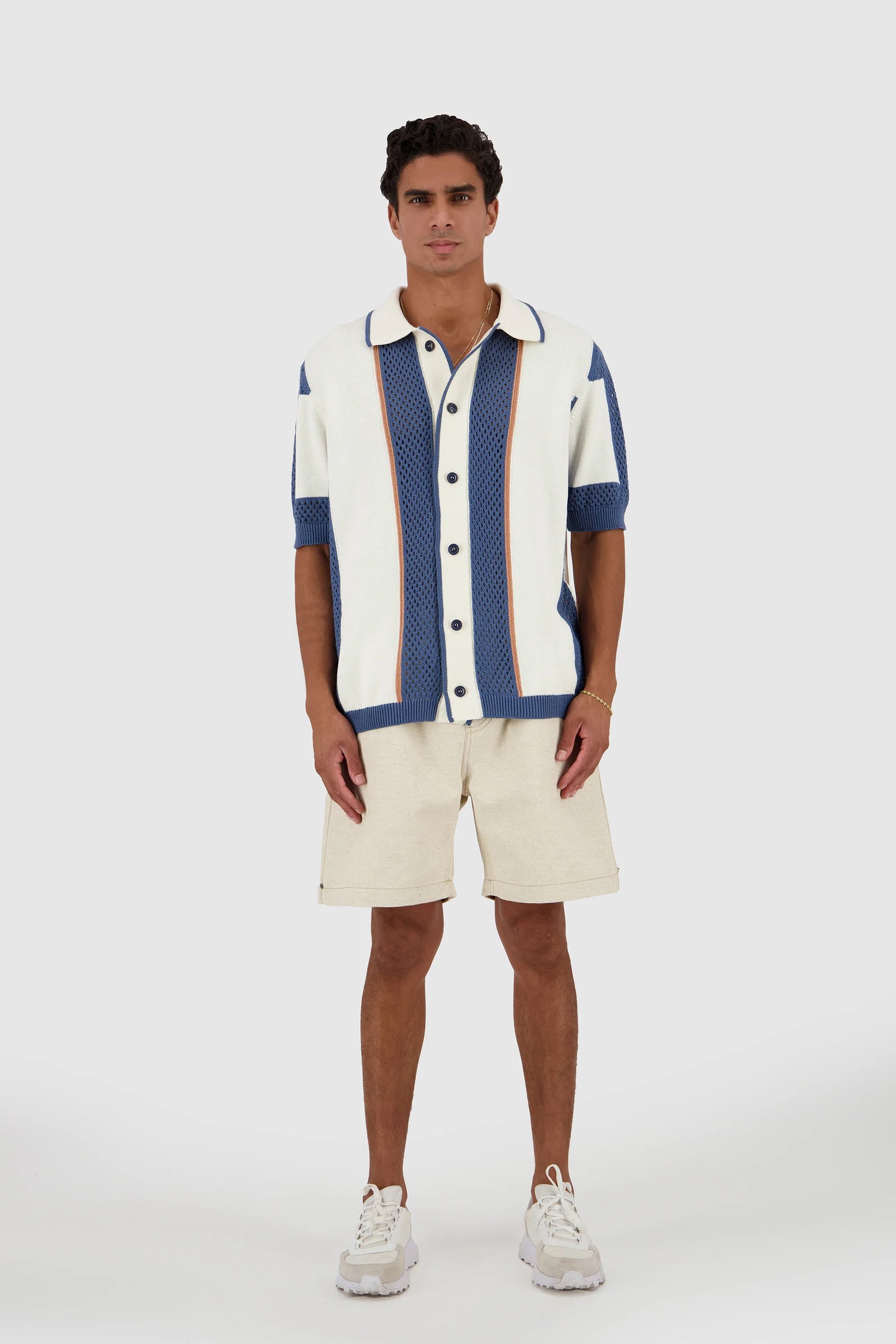 Knitted Cardigan -Petrol x Offwhite
