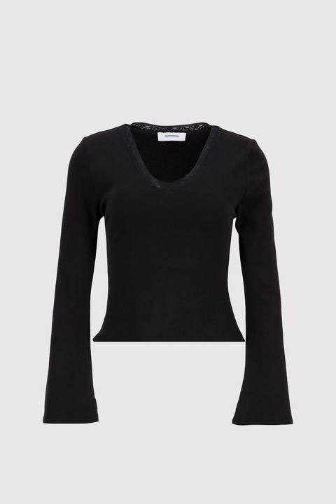 Lace Vee Top -Black