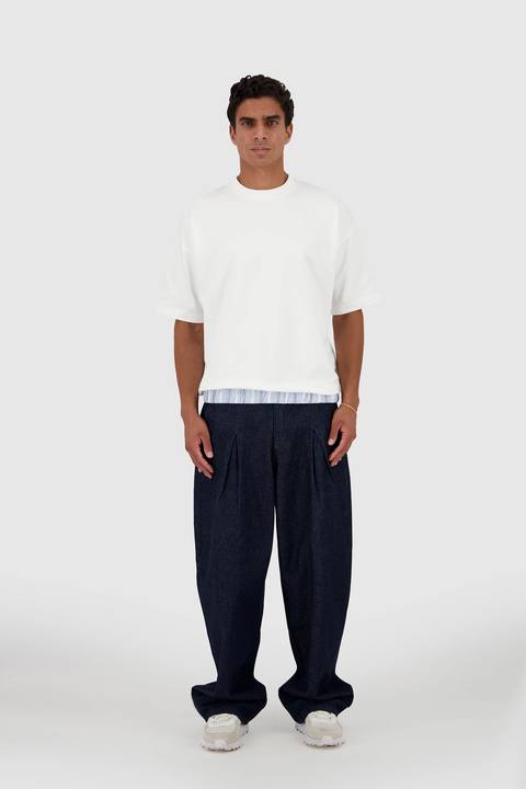 Off Duty Boxer Tee -WhitexBlue Pinstripes
