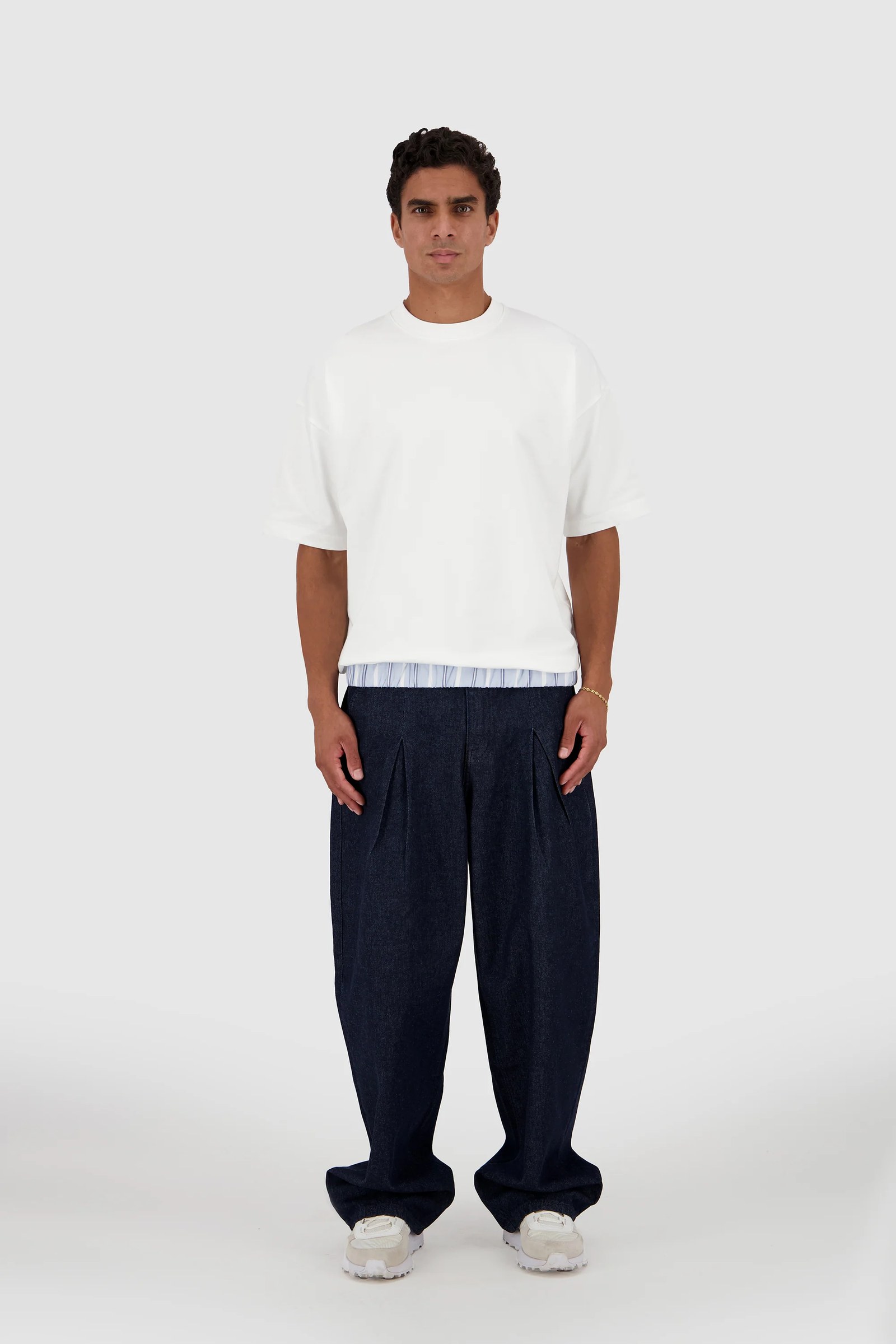 Off Duty Boxer Tee -WhitexBlue Pinstripes