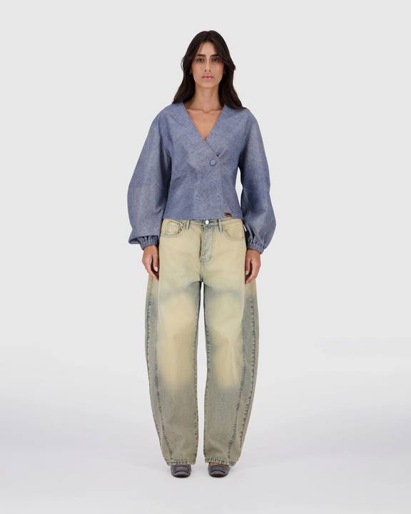 Leather Blouse - Blue Denim