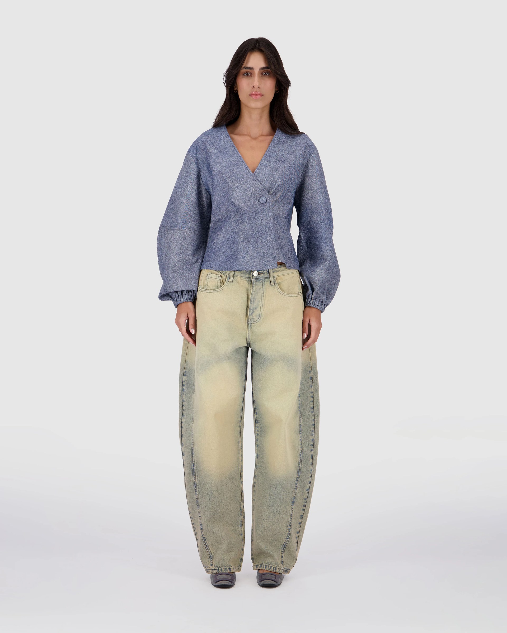 Leather Blouse - Blue Denim