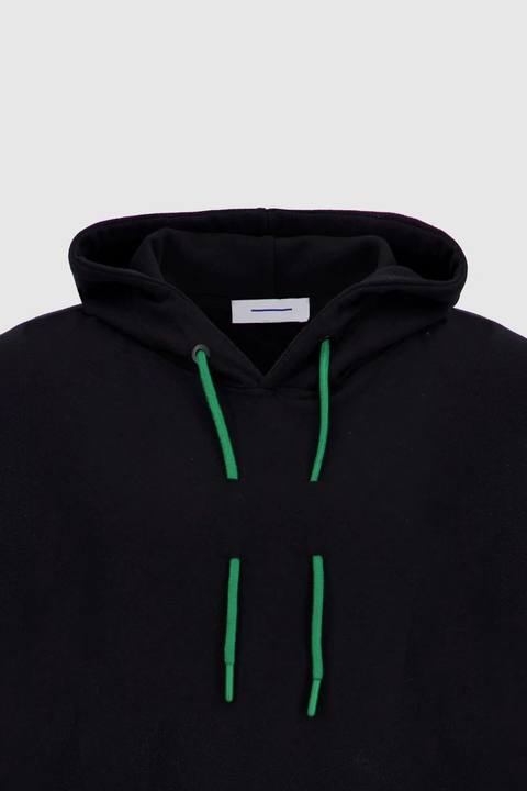 Hoodie with Contrast Cord - Black x Green
