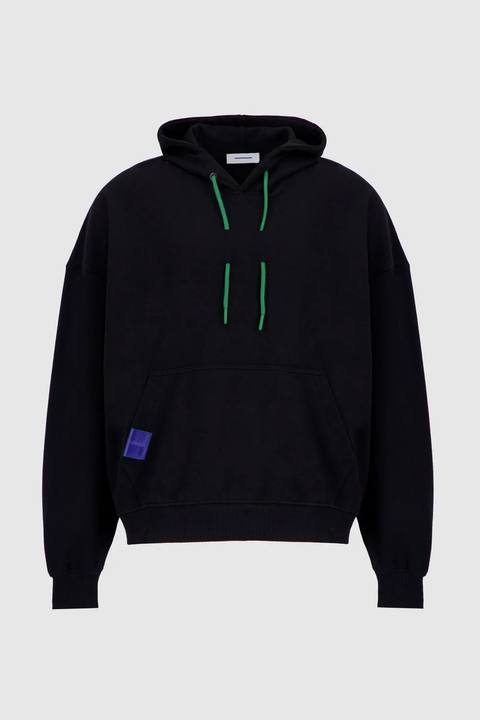 Hoodie with Contrast Cord - Black x Green