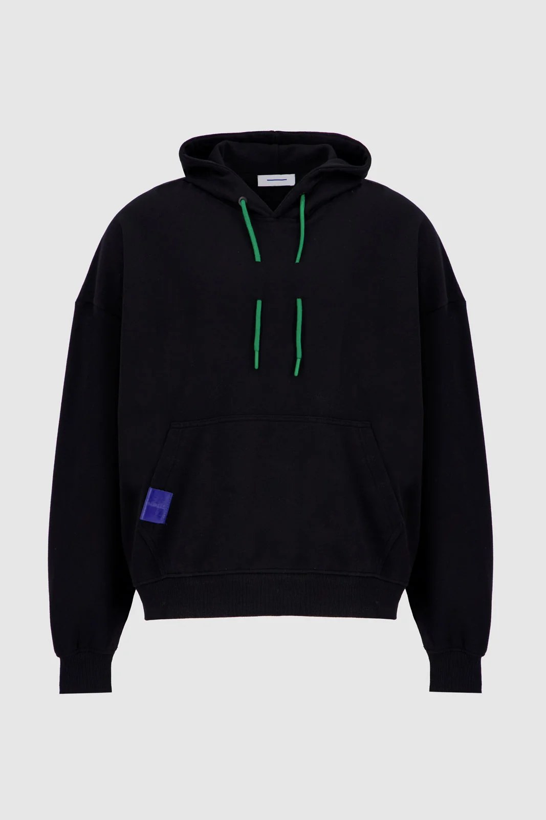 Hoodie with Contrast Cord - Black x Green