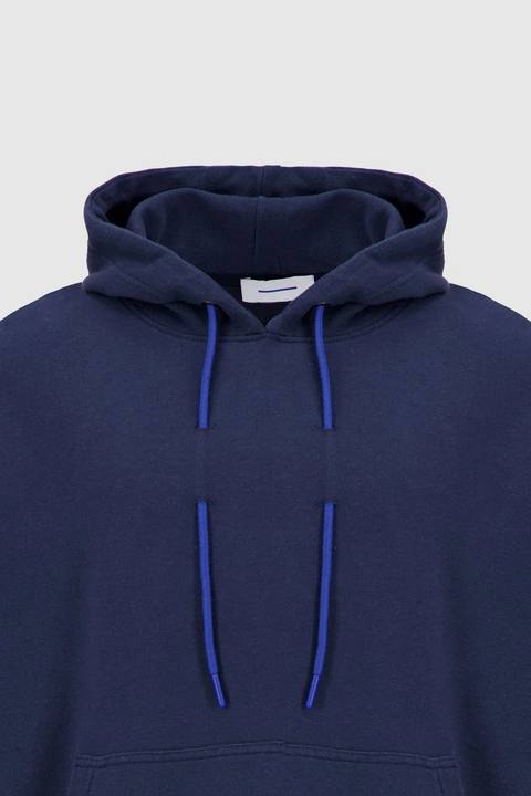 Hoodie with Contrast Cord - Indigo x Denim