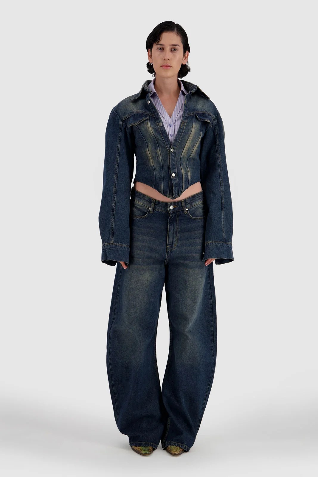 Corset Jacket - Medium Blue with Dirty Wash
