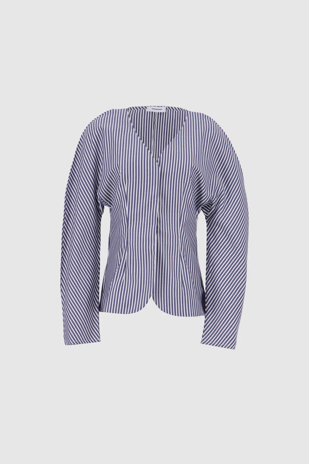 Balloon Sleeves Shirt - Navy & White Stripes