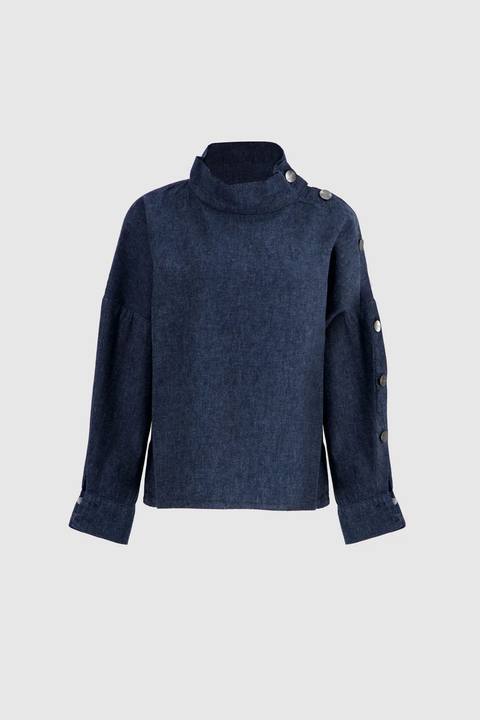 Shirt with Side Buttons - Indigo Wash