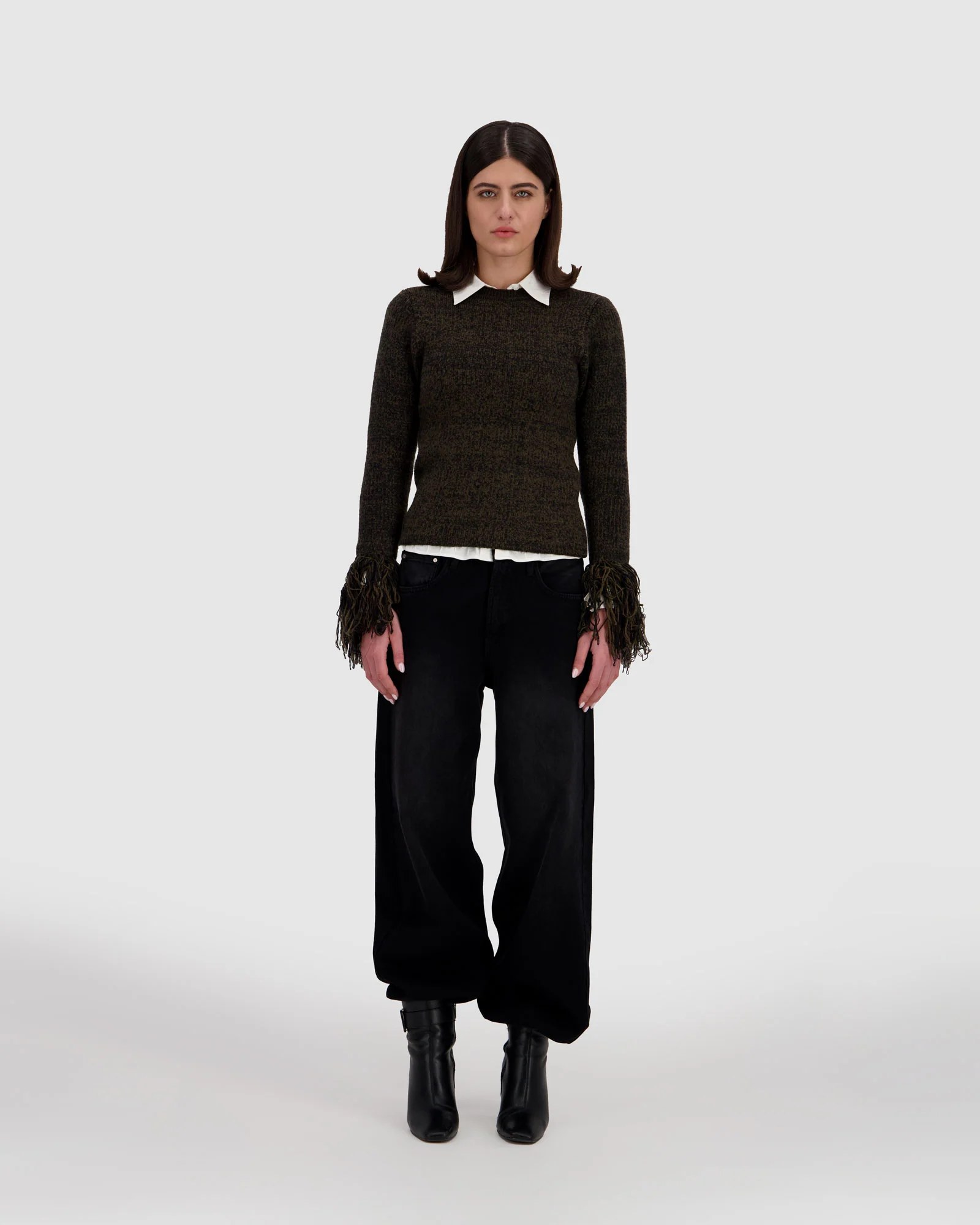 Fringed Sweater Dark Olive