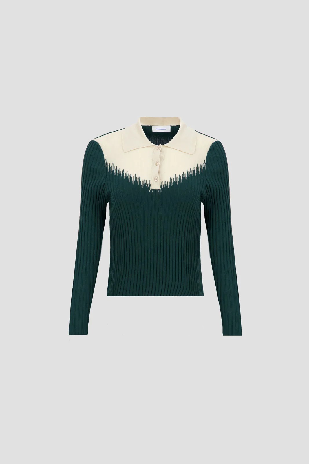 Long Sleeves Two Tones Polo - Egret x Stormy