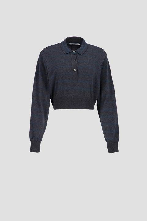 Long Sleeve Cropped Polo - Grey x Teal