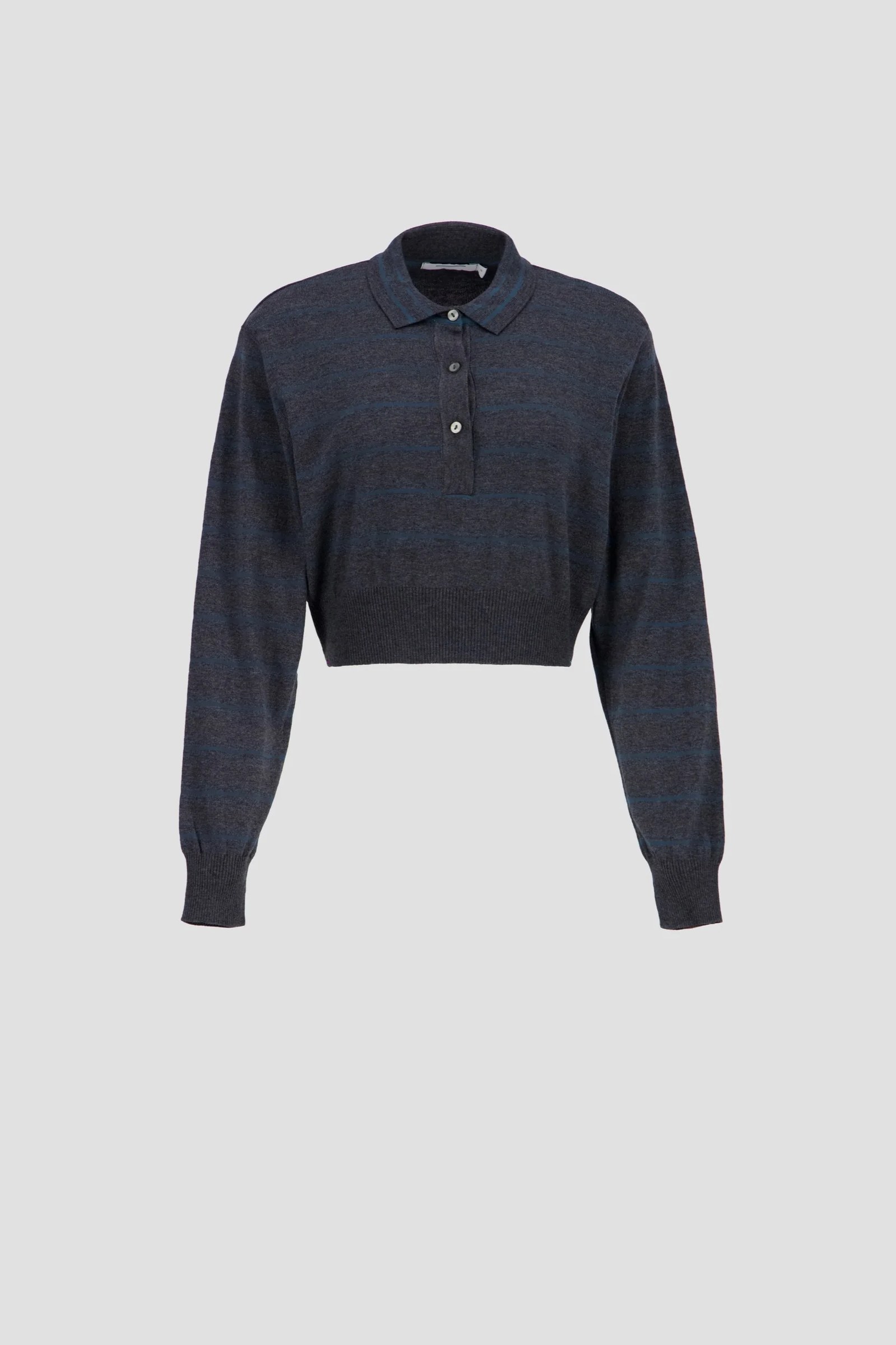 Long Sleeve Cropped Polo - Grey x Teal